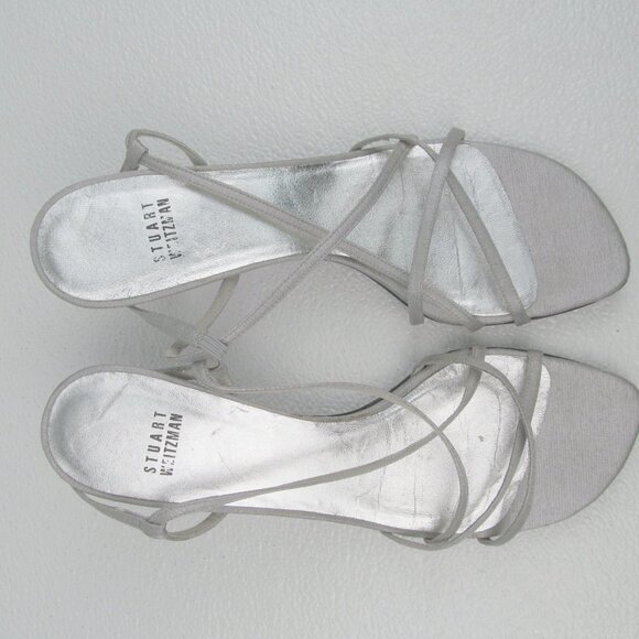 Stuart Weitzman Strappy Sandals Heels Silver size 7 - Picture 3 of 10